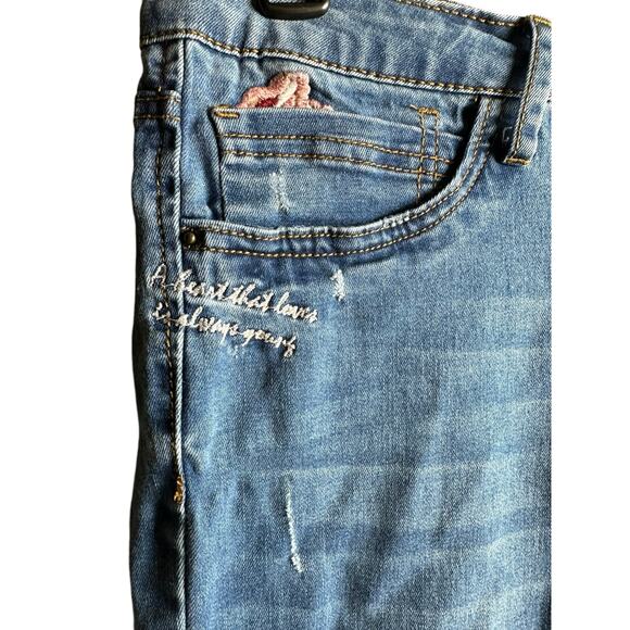 Angel Kiss Los Angeles Denim - Angel Kiss Los Angeles Womens 11 Mid-Rise Boho Hippie Embroidered Skinny Jeans